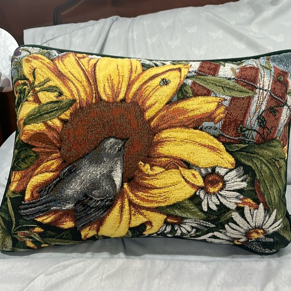 La France Tapestry Bird on Sunflower Throw Pillow - Picture 1 of 12